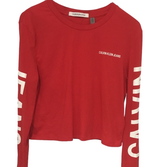 Calvin Klein top red, size medium, mark on neck, pre owned - Picture 1 of 5